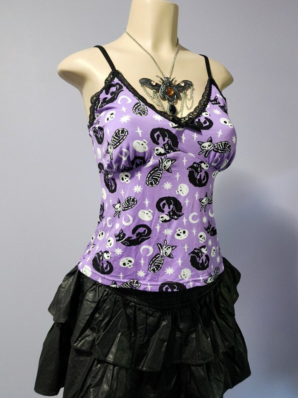 Killstar Purr Off Purple and Black Gothic Lounge Cami Top Size Medium